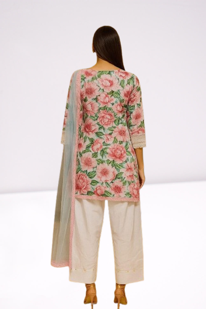 Vintage Rose Floral Print Tunic Set with Afghani Salwar