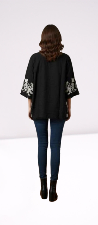Black & White Floral Embroidered Shrug