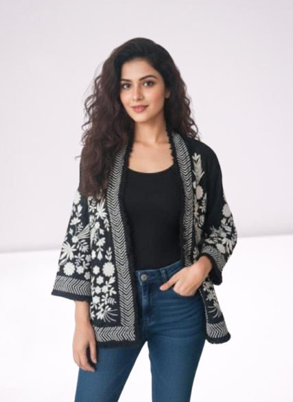 Black & White Floral Embroidered Shrug