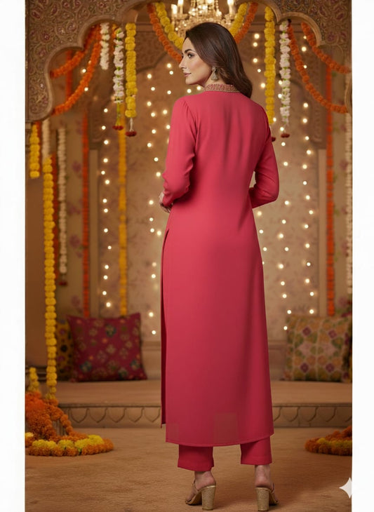Fuschia Pink & Multi-Embroidered Jacket Set π