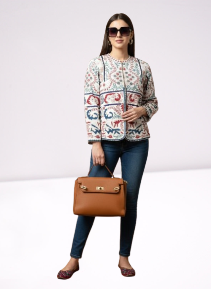 Ivory & Multi-Color Embroidered Kutch Work Jacket π΄