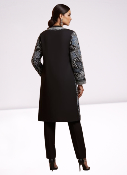 Black & Dusky Blue Longline Embroidered Coat π€