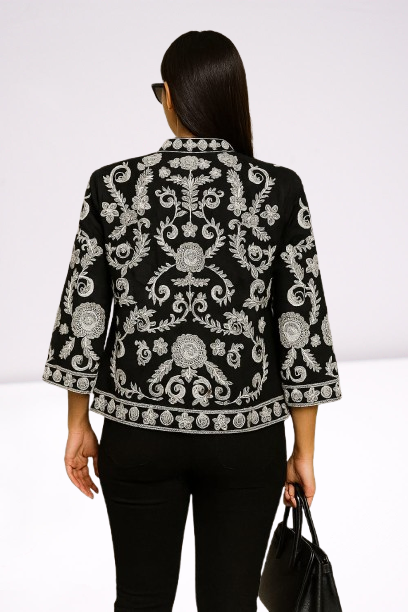 Black & Silver Baroque Embroidered Cropped Jacket β«οΈ