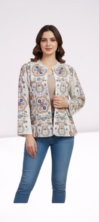 Ivory Multi-Color Kashmiri Embroidered Jacket π¨