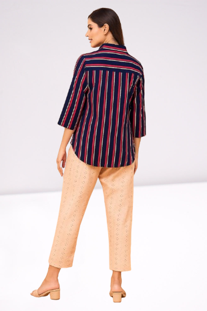 Navy Stripe & Beige Floral Fusion Print Set ๐บ