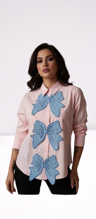 Lemon Yellow Sequin Bow Embellished Shirt 🎀
