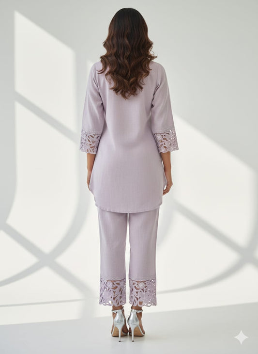 Linen and cotton cut work coord set..