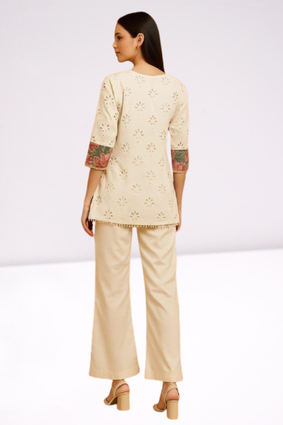 Handpainted Lotus Print Tunic & Palazzos Set