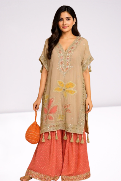 Orange Printed Sharara Set