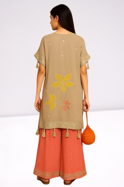 Orange Printed Sharara Set