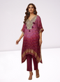 Maroon Bandhani Print Embroidered Kaftan Set