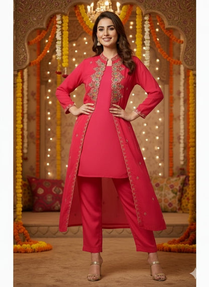 Fuschia Pink & Multi-Embroidered Jacket Set 💕