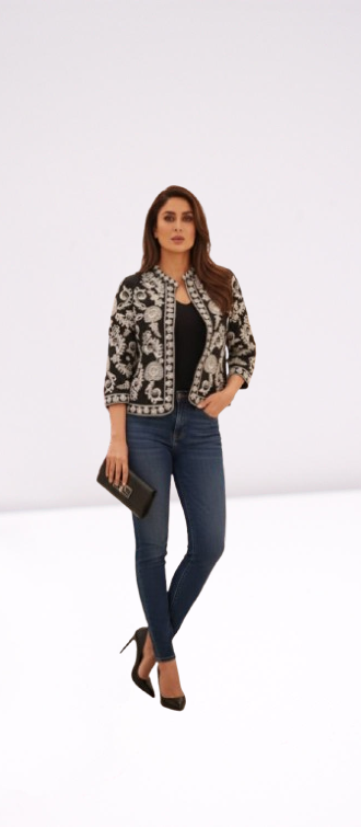 Black & White Suzani Embroidered Cropped Jacket ⚫️