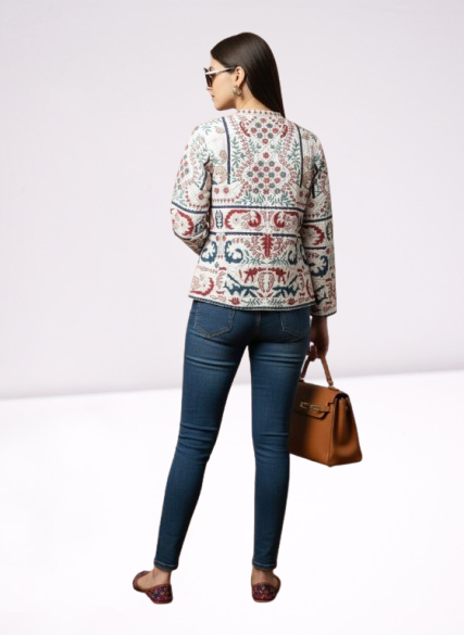 Ivory & Multi-Color Embroidered Kutch Work Jacket 🐴