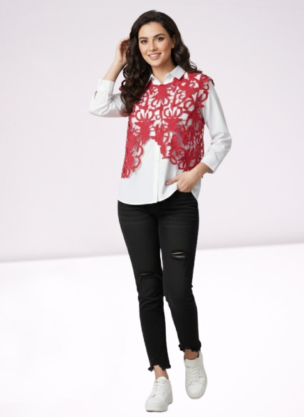Scarlet Floral Crochet Overlay Vest ❤️