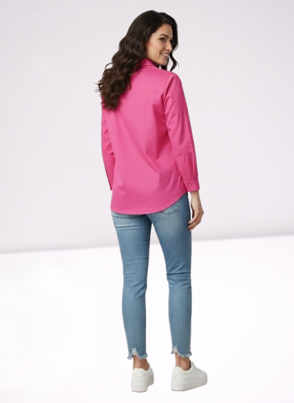 Hot Pink Floral Appliqué Button-Down Shirt 🩷