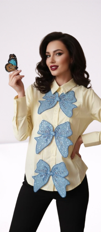 Lemon Yellow Sequin Bow Embellished Shirt 🎀