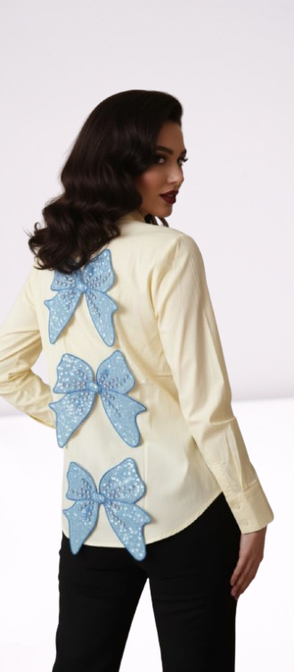 Lemon Yellow Sequin Bow Embellished Shirt 🎀