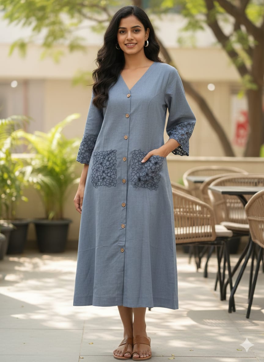 The Serene Bloom Button Dress