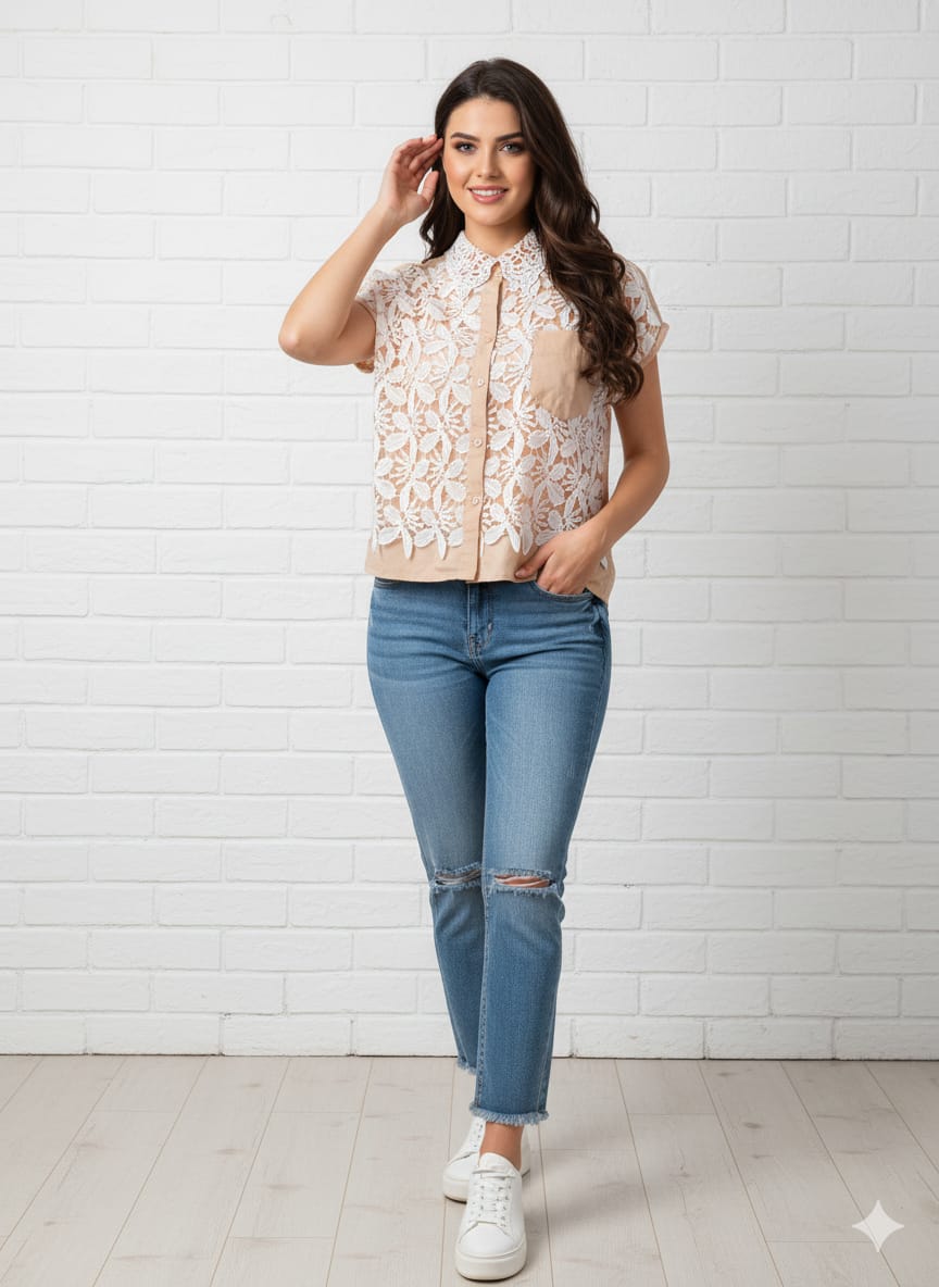 Lace Bloom Overlay Shirt