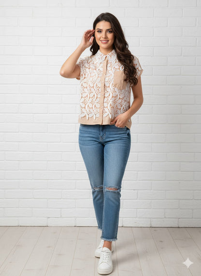 Lace Bloom Overlay Shirt