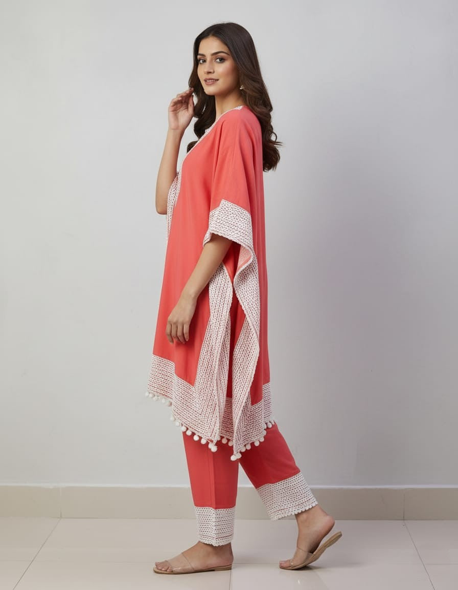 Coral Mirage Kaftan Co-ord