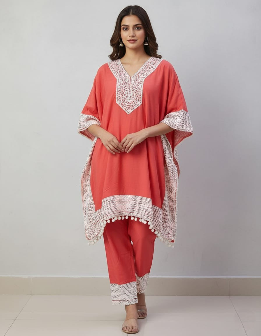 Coral Mirage Kaftan Co-ord