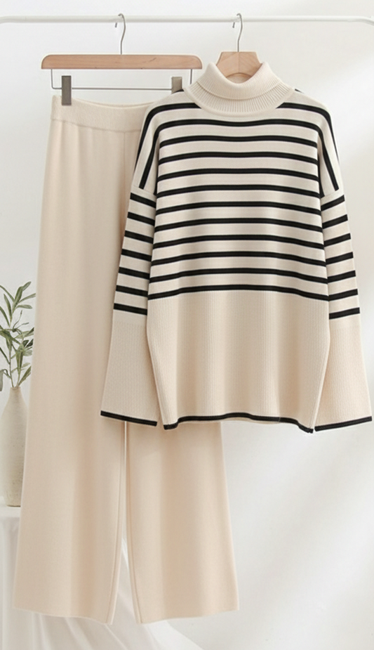 HIGH NECK STRIPED COORD SET