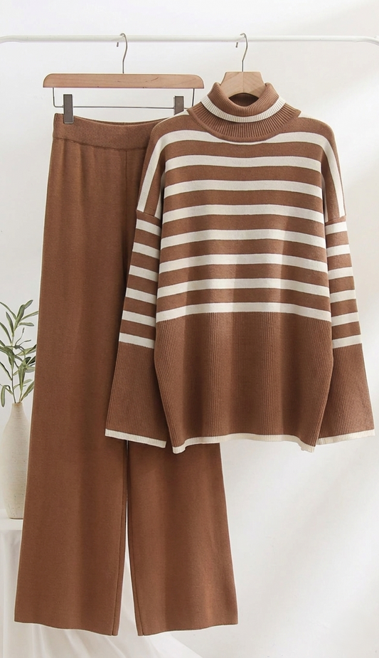 HIGH NECK STRIPED COORD SET