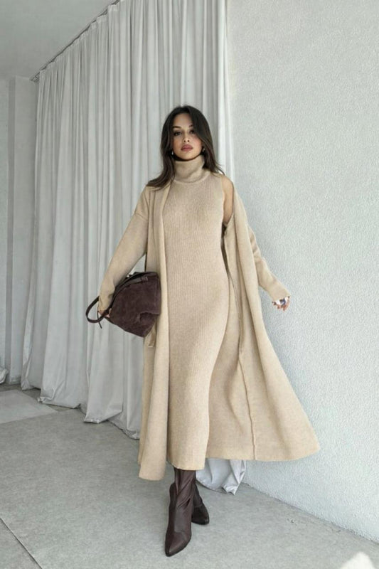 HIGH NECK WOOLEN DRESS SET- 2 piece